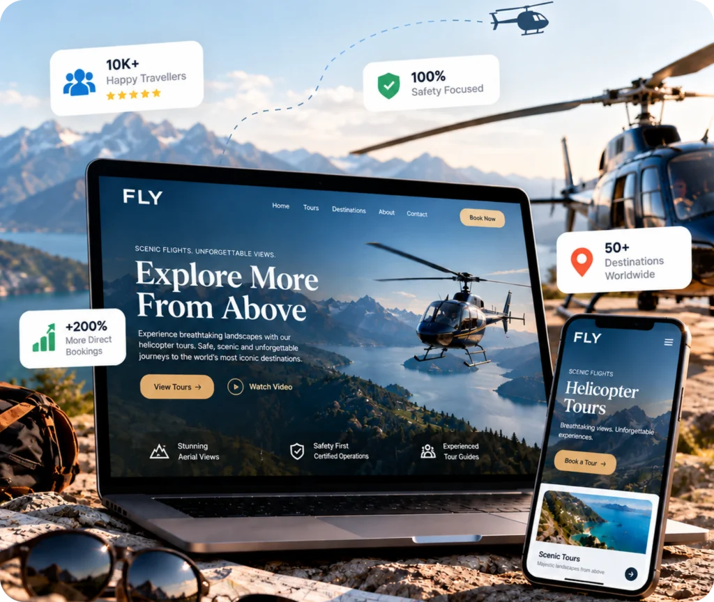 Helicopter tour website design and development services by Qrolic