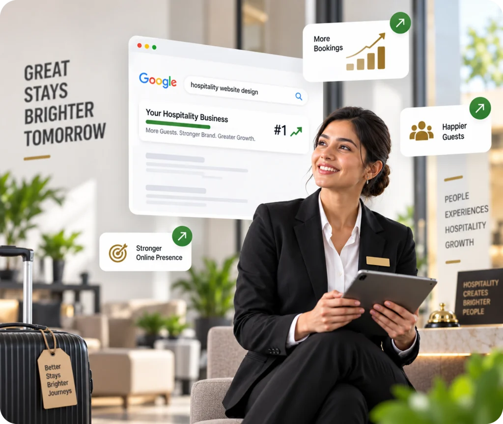 Hospitality Website Design & Development Service | Qrolic Hospitality website design and development displayed on a desktop screen
