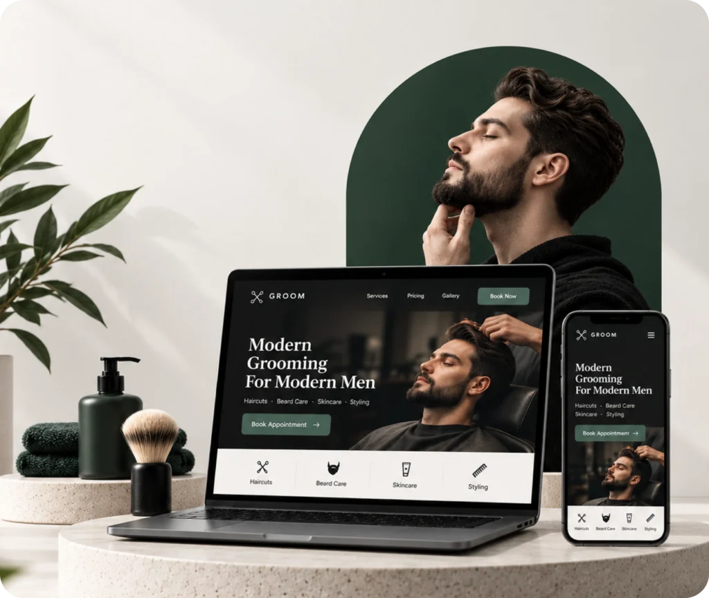 Men's grooming website design and development services by Qrolic
