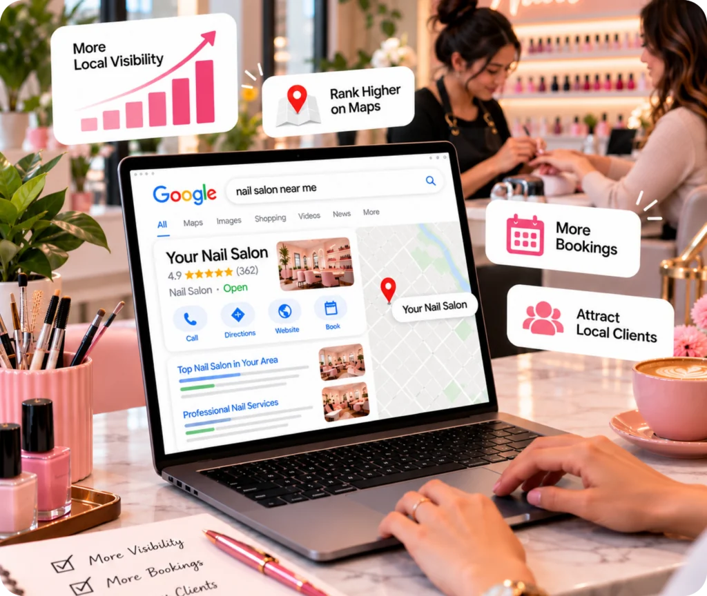 Nail Salon SEO Service Nail salon SEO services for local search visibility and bookings by Qrolic