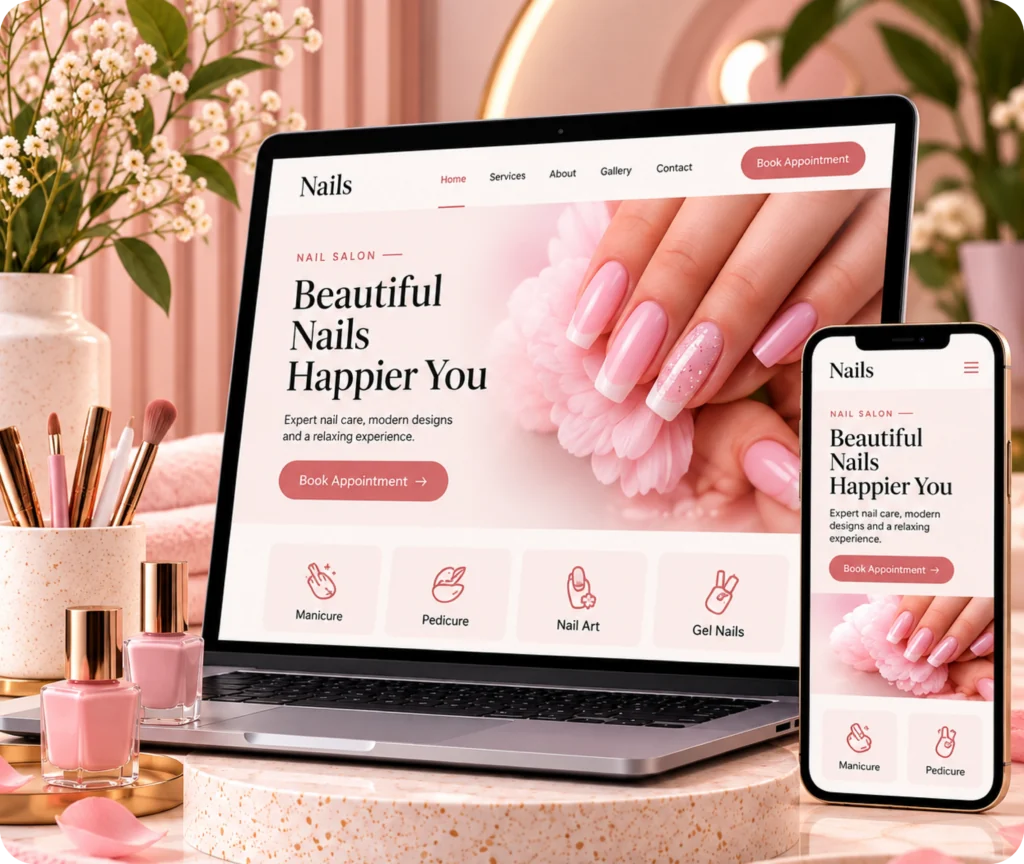Nail salon website design and development services by Qrolic