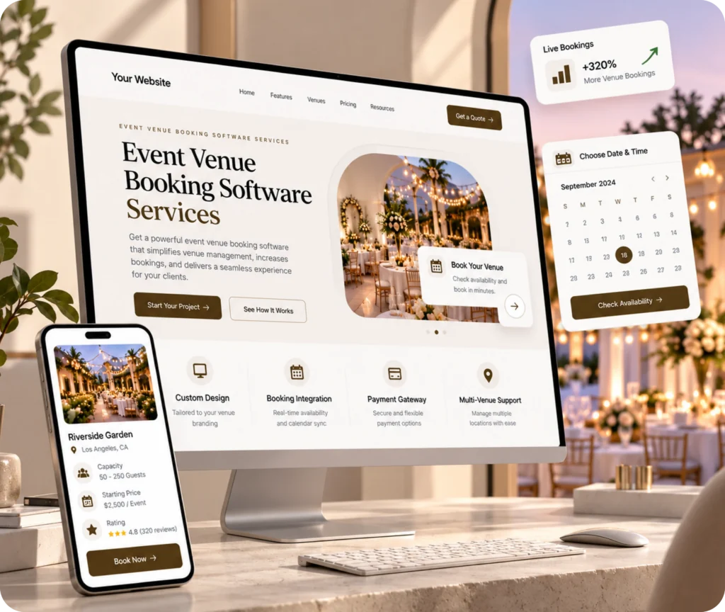 Event venue booking software showing a system for managing venue availability, enquiries, bookings, and payments in one place
