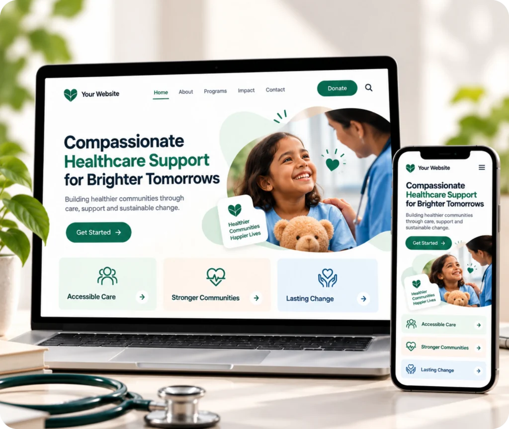 Healthcare nonprofit website design showing a custom WordPress website built around a health organization's mission, audience, CMS control, and ownership
