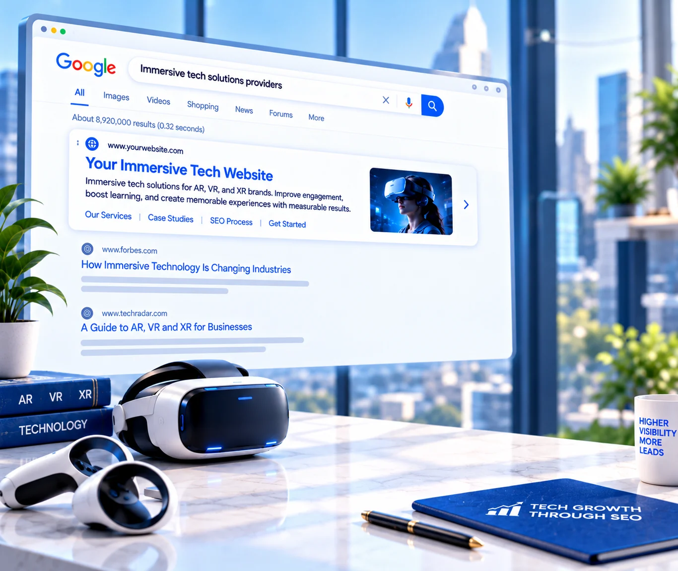 Immersive Tech Website SEO Service Immersive tech SEO services showing a structured search strategy for AR, VR, and immersive technology businesses
