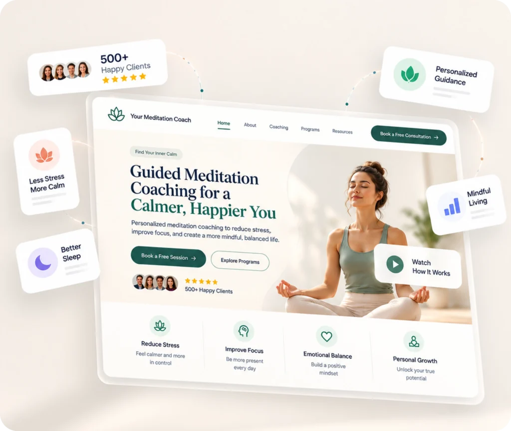 Meditation Coach Website Design & Development Service Meditation coach website design and development services
