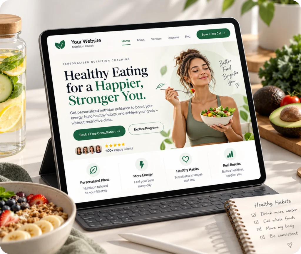 Nutrition Coach Website Design & Development Service Nutrition coach website design and development showing a professional website built around a nutrition coaching business