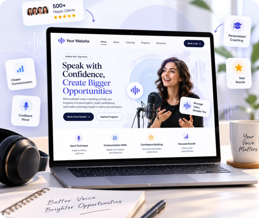 Voice Coach Website Design & Development Service Voice coach website design and development by Qrolic