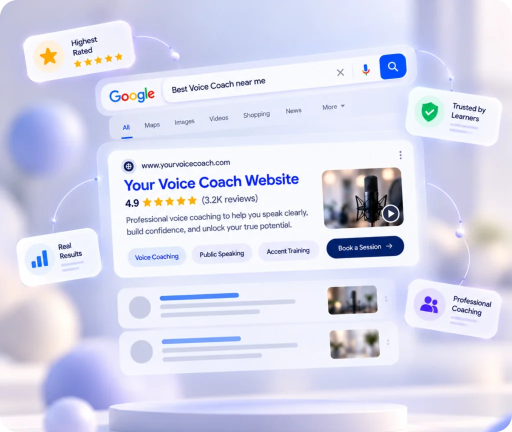 Voice Coach Website SEO Service Voice coach SEO services by Qrolic